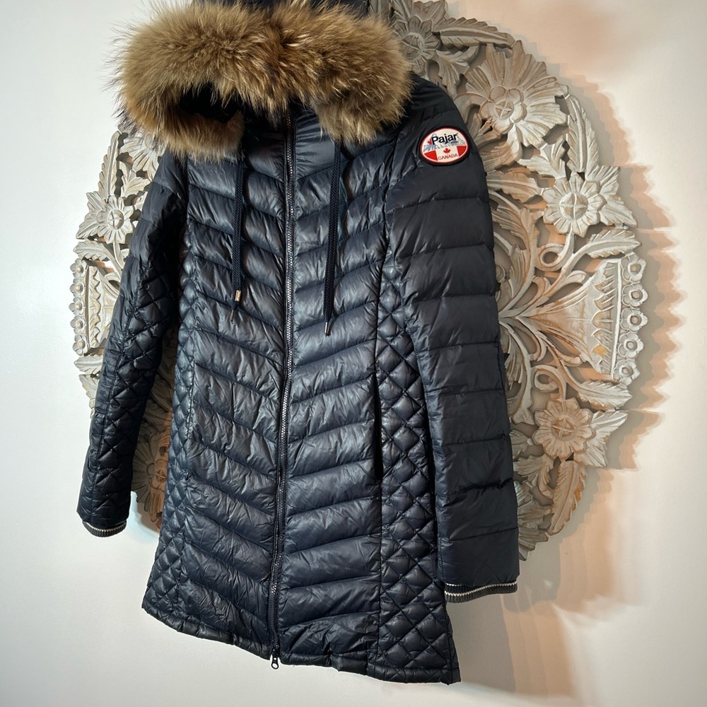 Pajar Canada Navy Blue Down Puffer Coat – Real Fur Hood, Size Small